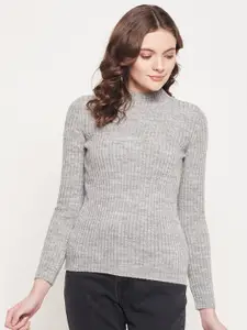 98 Degree North Women Grey Ribbed Acrylic Pullover