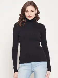 98 Degree North Women Black Ribbed Cotton Pullover