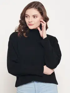 98 Degree North Women Black Solid Acrylic Pullover