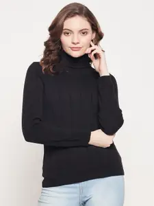 98 Degree North Women Black Ribbed Pullover