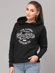 Style Quotient Women Black Printed Hooded Sweatshirt