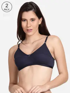 shyaway  Pack of 2 Women White & Navy Blue Solid Non-Wired Bra