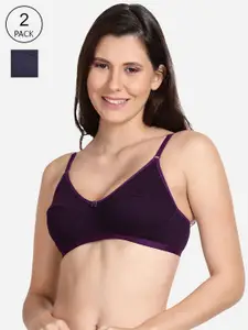 shyaway Pack of 2 Women Purple & Navy Blue Solid Non-Wired Bra
