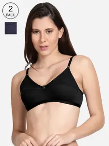 shyaway Pack of 2 Women Black & Navy Blue Solid Non-Wired Bra