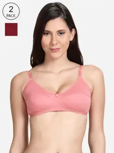 shyaway Pack Of 2 Peach-Coloured & Maroon Non Padded Cotton Bra