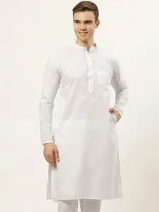 Jompers Men White Solid Pure Cotton Kurta