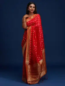 Koskii Red & Gold-Toned Woven Design Zari Brocade Banarasi Saree