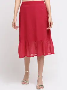NEUDIS Women Red Self-Design Knee-Length A-Line Skirt