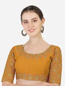 PUJIA MILLS Yellow Embroidered Readymade Saree Blouse