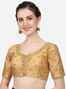 PUJIA MILLS Gold-Toned Embroidered Padded Saree Blouse