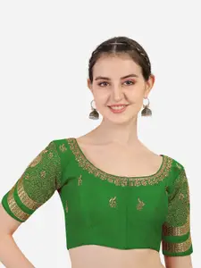 PUJIA MILLS Women Green & Gold-Coloured Embroidered Saree Blouse