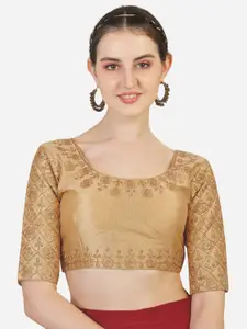 PUJIA MILLS Gold-Toned Embroidered Saree Blouse