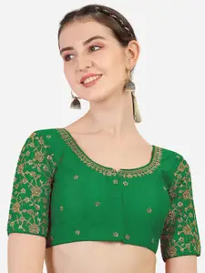 PUJIA MILLS Women Green Embroidered Saree Blouse