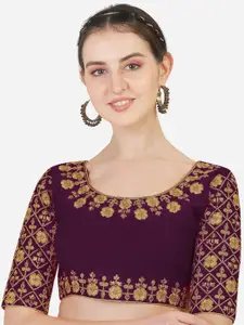 PUJIA MILLS Women Violet Embroidered Saree Blouse
