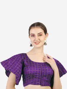 PUJIA MILLS Purple  Woven-Design Saree Blouse