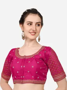 PUJIA MILLS Women Pink Embroidered & Stone Work Saree Blouse