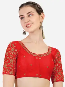 PUJIA MILLS Women Red Embroidered Readymade Saree Blouse
