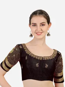 PUJIA MILLS Women Black Embroidered Saree Blouse