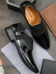 Provogue Men Black Solid Leather Formal Shoes