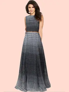 Dream Beauty Fashion Women Black & Grey Striped Georgette Maxi Dress
