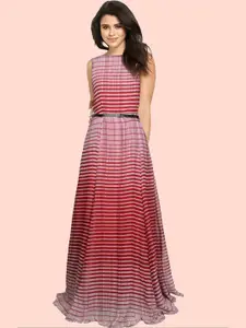 Dream Beauty Fashion Women Maroon Striped Georgette Maxi Dress