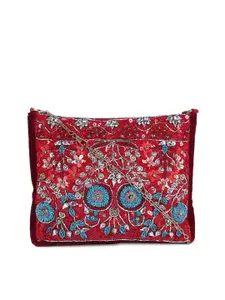 FABBHUE Women Red Embellished Swagger Sling Handbag