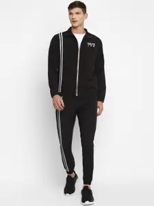 Yuuki Men Black Solid Sport Essentials Mock Collar Track Suit