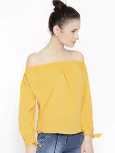 Sera Yellow Off-Shoulder Crepe Bardot Top