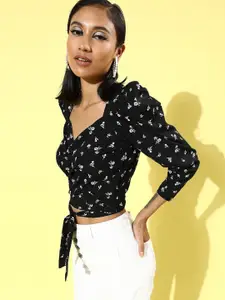 Sera Black & White Printed Crop Top