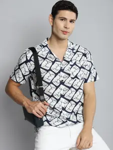 DENNISON Men Navy Blue Smart Printed Casual Shirt