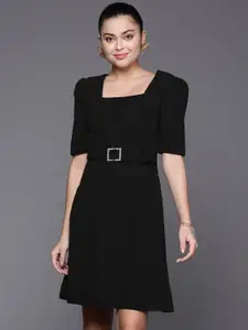 SASSAFRAS Women Black Solid Belted A-Line Dress