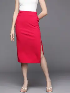 SASSAFRAS Women Red Solid Shimmery Ruched Skirt