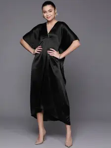 SASSAFRAS Women Black Solid Kaftan Midi Dress