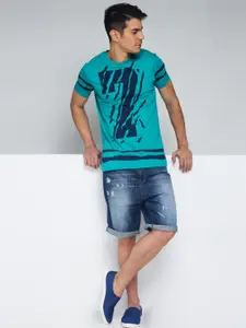 Difference of Opinion Men Teal Green Printed Round Neck T-shirt