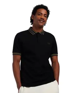 Fred Perry Men Black Polo Collar Cotton T-shirt