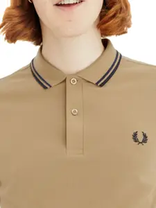 Fred Perry Men Brown Brand Logo Polo Collar Pure Cotton T-shirt