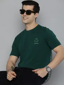 HERE&NOW Men Teal Green Pure Cotton T-shirt