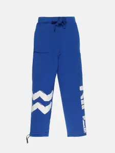 KiddoPanti Boys Blue Printed Pure Cotton Track Pants