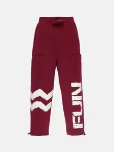 KiddoPanti Boys Maroon Printed Pure Cotton Track Pants