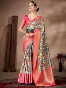 Silk Land Ethnic Motifs Banarasi Silk Woven With Digital Print Saree