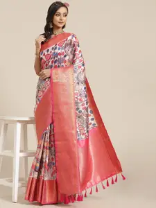 Silk Land Floral Banarasi Silk Woven With Digital Print Saree