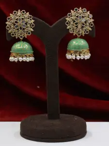 SAIYONI Green & Gold-Plated Dome Shaped Jhumkas Earrings