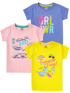 Cub McPaws Girls Pack Of 3 Typography Printed Applique T-shirt