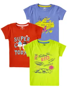 Cub McPaws Girls Pack Of 3 Typography Printed T-shirt