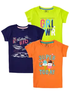 Cub McPaws Girls Pack of 3 Typography Printed T-shirt