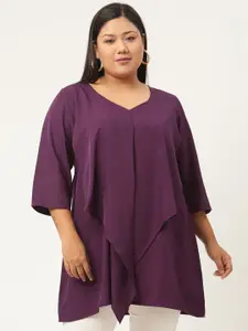 theRebelinme Women Plus Size Purple Solid Polyester Longline Top