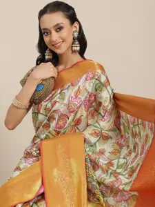 Silk Land Ethnic Motifs Woven Banarasi Silk With Digital Print Saree