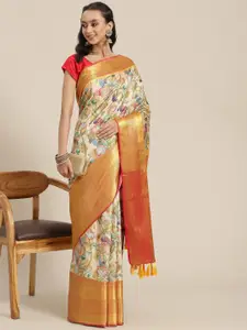 Silk Land Ethnic Motifs Woven Banarasi Silk With Digital Print Saree