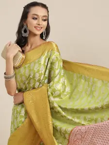 Silk Land Green & Yellow Ethnic Motifs Zari Brocade Banarasi Saree