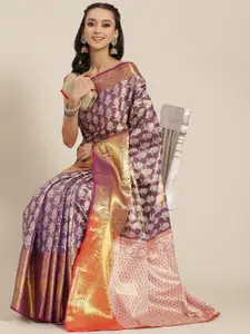 Silk Land Purple Ethnic Motifs Zari Brocade Banarasi Saree